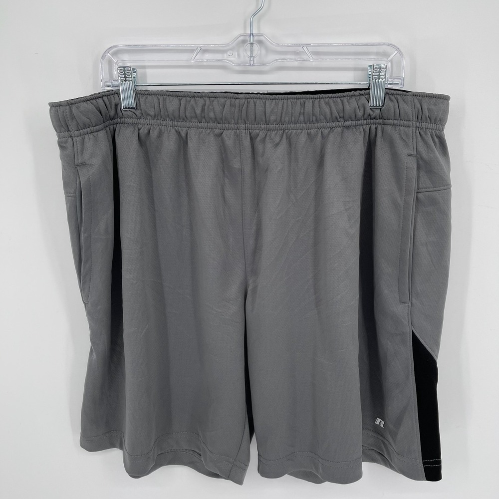 Russell Men's Gray Elastic Waist Pockets Athletic Workout Shorts Size XL 40-42